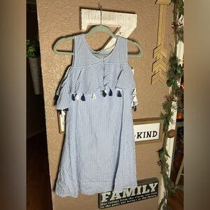 Copper Key Light Blue and White Striped Cold Shoulder Dress Women’s Medium